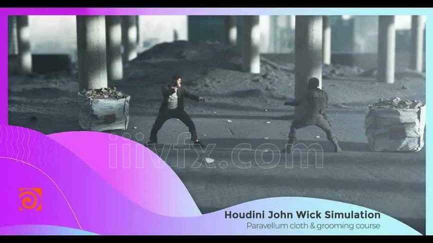 第111篇CG人物打斗格斗场景衣服与头发解算布料John Wick cloth & hair paravellum course