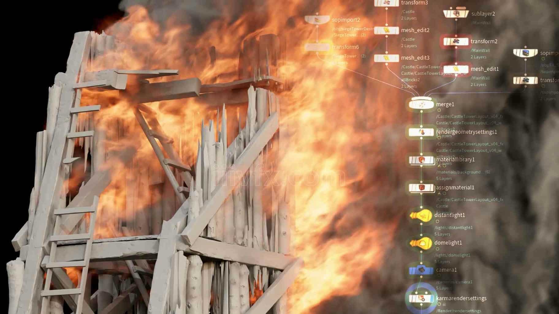 Houdini 中渲染木屋火焰和爆炸烟雾模拟HOU233 - Rendering Fire and Smoke Simulations in Houdini